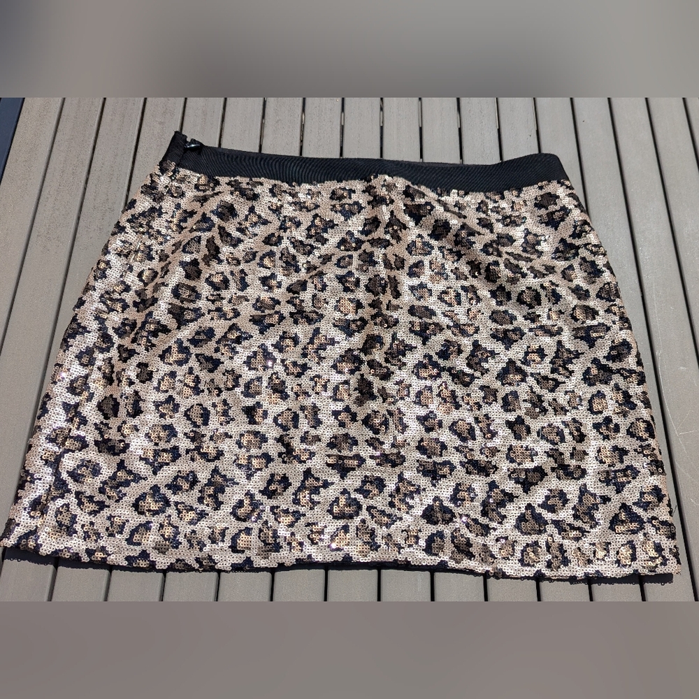 Banana Republic Mini Leopard Print Sequin Skirt Size 14